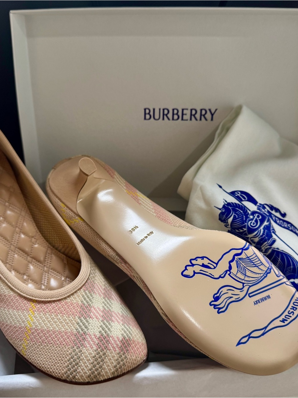 Burberry Pink & Beige Pastel Check Ballet Flats